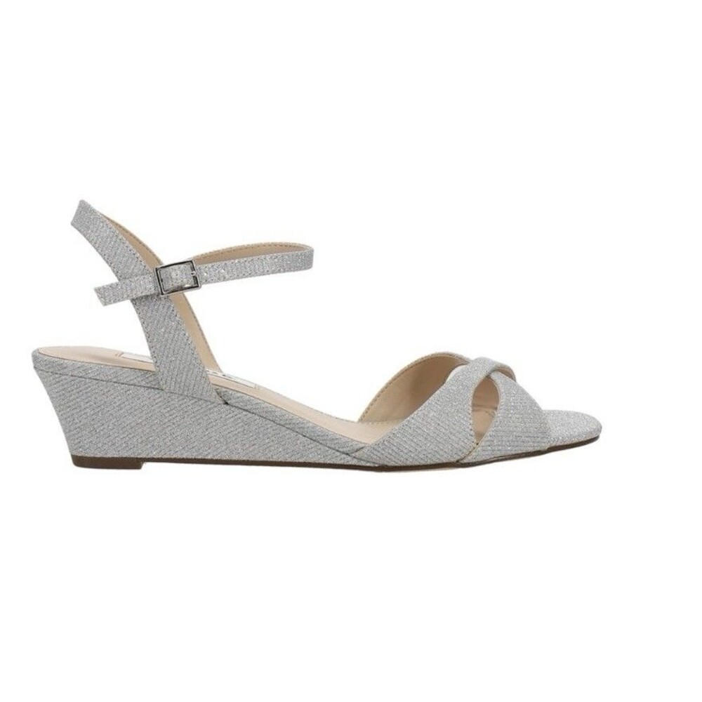 Nina Flora Glitter Wedge Dress Sandals Silver Luna Shine 6M
